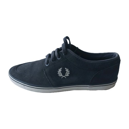 Fred Perry Shoes Men UK Size 9 Suede Plimsoles Trainers Blue Lace Up Casual Low - Picture 1 of 9