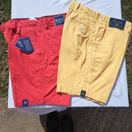 LOTE DE 3 PANTALONES CORTOS Informales Golf Chino Carga NARANJA AMARILLO BRONCEADO Para Hombres Nuevos TALLA 34 - Imagen 2 de 3