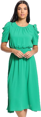 London Times Elegant Women's Tulip Short Sleeve Green Crepe Sheath Dress size 4