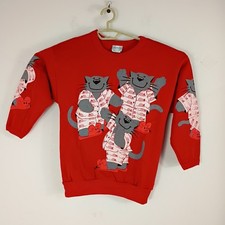 VTG Deadstock Spumoni Rose Cage Red Cat Mouse Sweatshirt Youth Sz L Made n USA