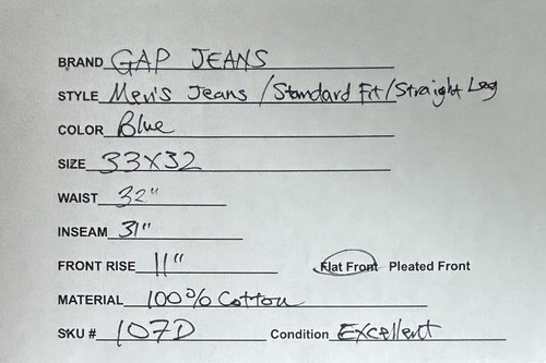 GAP 1969 Jeans Men's 33 x 32 Straight Leg Cotton Regular BLUE EXCELLENT (107D) - Picture 9 of 9