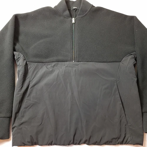 THEORY Grady HZ Nello Fleece Half Zip Jacket Men Sz S Black Pullover Side Pocket - product listing photo
