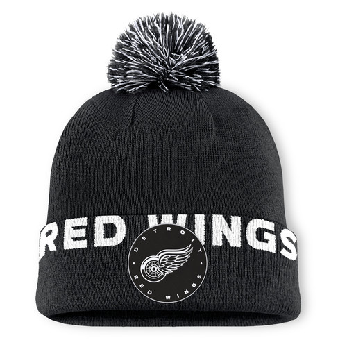 Sombrero tejido con puños y puños fundamentales de los fanáticos negros Detroit Red Wings para hombre