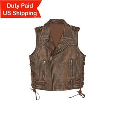 Men's Vintage Motorcycle Leather Waistcoat Distressed Brown Leather Biker Vest
