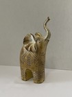 Decorative 9” Elephant Figurine Statue Faux Wood With Trunk Up Home Decor