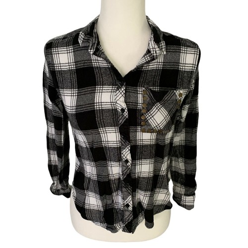 Arizona Jeans Damen Flanellhemd mit Knopfleiste Medium schwarz kariert Perlen Taschen - Bild 7 von 12