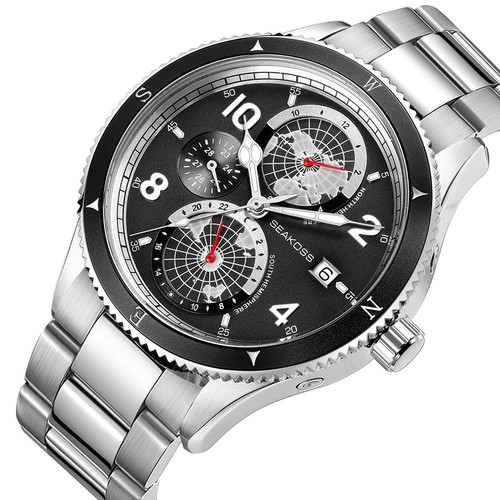 Armbanduhr Luxus Herren Leuchtend Edelstahl Wasserdicht Business Uhr - Schwarz - Bild 1 von 4