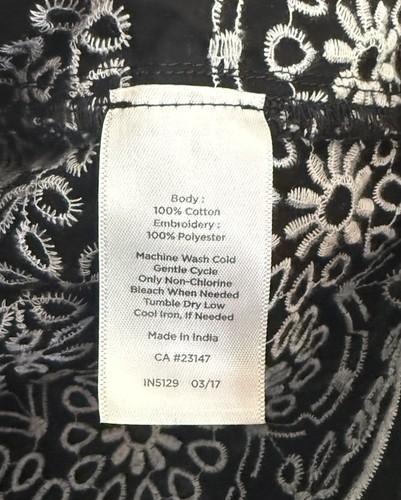 Blusa Talbots Mujer XL Negra Bordada Ojales Top Boho Hombro Descubierto Boho - Imagen 3 de 7