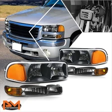 For 99-07 Sierra/Yukon GMT800 Black Housing Bumper Headlight Amber Corner Lamps