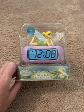 Disney Fairies Tinker Bell Battery Operated 4” LED Alarm Clock with Snooze NEW 