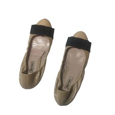 Miu Miu Size 38 Womens 7.5 Ballet Flats Bow Patent Leather Beige