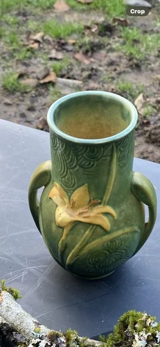 Antique Roseville Pottery Vase – Brown -Two-Handled Zephyr Lily Bud Vase 6”