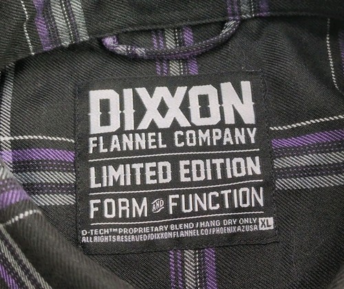 Dixxon Flannel Snap On Flannel Shirt Black Long Sleeve Button Up Purple Plaid XL - Picture 5 of 6