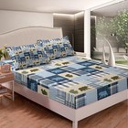 Bear Fitted Sheet Twin Size Kids Blue Buffalo Check Bedding Set for Boys Girl...