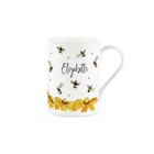 Personalised Bees & Hearts Bone China Mug - Yellow Floral Bumblebees Cup Gift