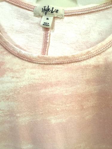 Style & Co XL Tee Short Sleeve Scoop neck Sharkbite Hem Cotton Pink Tiedye Camo - Picture 2 of 3