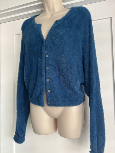 Free People One Allegra Cardi Teal Blue Gr. XS Oversized Slouchy Soft Fuzzy - Bild 3 von 8