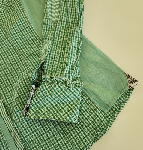 Spieth & Wensky Women's Size 40 Small Green White Plaid Button Up Ruffle Shirt - Picture 3 of 24