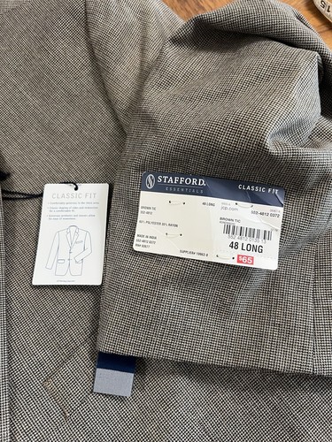 New Stafford Essentials Sportscoat Classic Fit Brown Tic Check Pattern 48 Long - Picture 6 of 8
