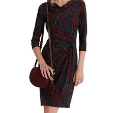 NWT LAUREN RALPH LAUREN Dress 18 Paisley Ruched-Twist-Waist Jersey Liquid Knit
