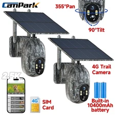 2* Solar Powered 4G LTE Cellular 2.5K PTZ Trail Camera Hunting Cam w/ SIM Card