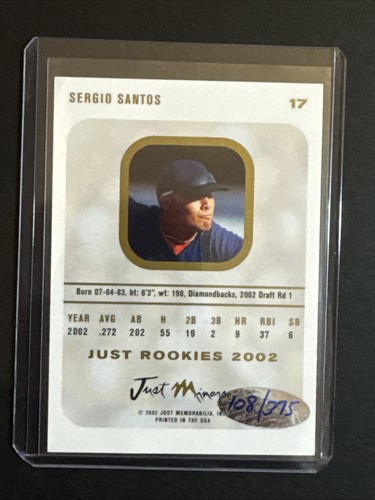 Sergio Sanchez 2002 Just Rookies Auto RC #/375 Just Rookies - Bild 2 von 2
