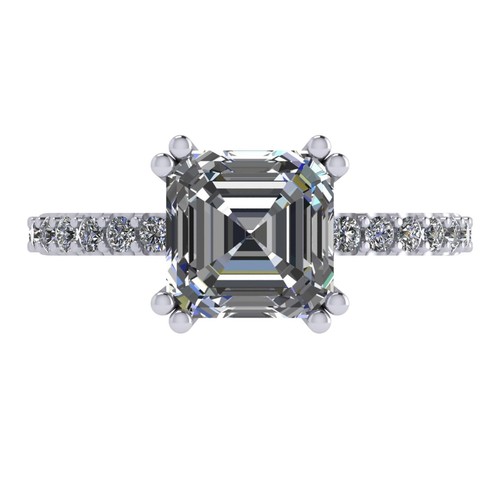 Platinum Plated Silver Solitaire Ring 2 CTW Asscher Cut Zirconia - 7MM Size 5.5 - Picture 1 of 6