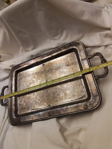 13 1/2" Footed Silverplate Tray With Handles Marked Leonard Silverplate - Afbeelding 14 van 17