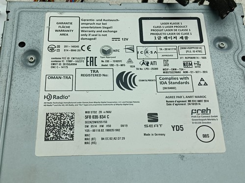 SEAT LEON STEREO RADIO HEAD UNIT 5F0035834C MK3 2012 - 2020 - Picture 11 of 12