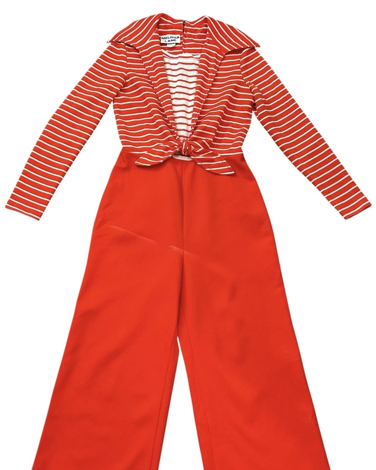 1970s Red Striped Jumpsuit Melissa Lane Women’s 12 Vintage 36 Inch Bust - Image 3 of 4