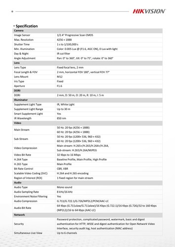 Hikvision DS-2CD1383G2P-LIUF/SL 8MP Dual Lens 180° Wide Angle ColorVu IP Camera - Bild 6 von 9