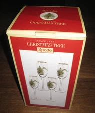 Spode Christmas Tree 8 oz Champagne Flutes (Set of 4) -Gold Rimmed Glasses NEW