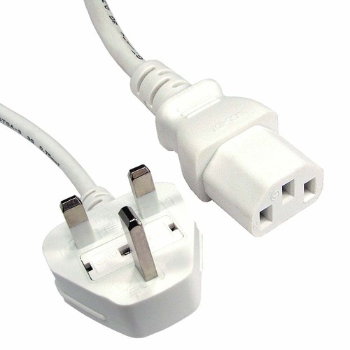 3M Metre WHITE PC Power Cable C13 UK IEC Kettle Lead Plug Monitor 1.0mm2 - Picture 1 of 6