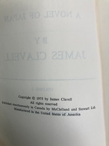 SHOGUN A Novel of Japan Volume 1 James Clavell 1975 VTG Yellow Hardcover Book - Picture 7 of 7