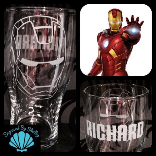 Personalised Marvel Iron Man Pint Glass Gift For Him Hand Engraved With Any Name - Afbeelding 1 van 12