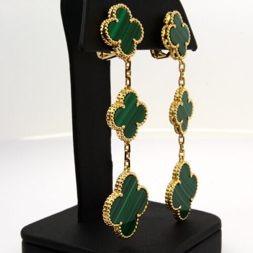VAN CLEEF & ARPELS Magic Alhambra Malachite Earrings Three Motifs Authentic - Picture 3 of 15