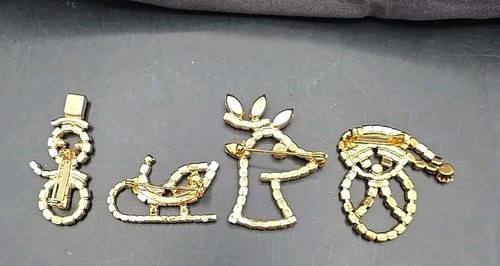 Vintage Christmas Set Of 4  Brooch Multicolor Rhinestones Pins Holiday Whimsical - Picture 9 of 13