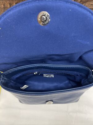 NWOT Classic JapaneseRadoseru Blue Structured Crossbody Bag with Fleur Accent Navy Blue Crossbody With Flower Embellishment NWOT | eBay main image 2