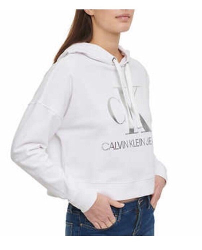 Leichter Hoodie Damen XL 16 Calvin Klein Jeans Logo Crop Weiß Neu - Bild 5 von 7