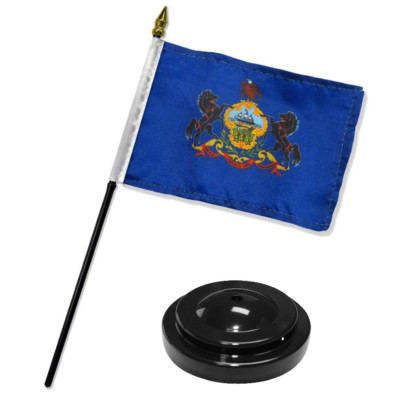 Pennsylvania State Flag 4''x6'' Desk Set Table Stick Black Base 100D