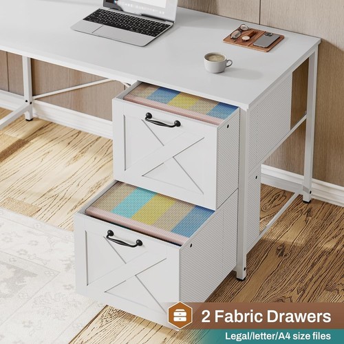 L Shaped Desk, Farmhouse Home Office Desk with LED Lights, Hutch&Storage Shelves - Picture 6 of 8