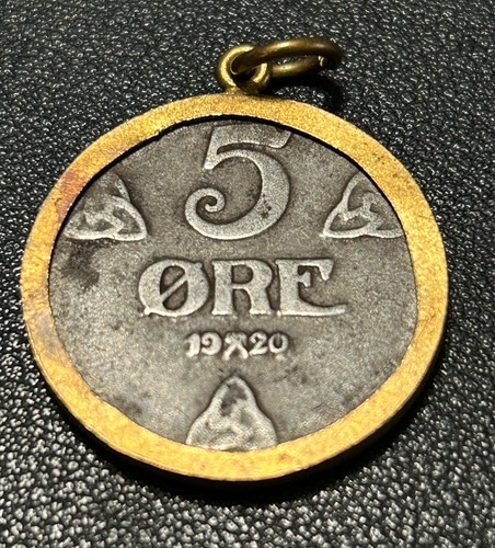 1920 Norway, Haakon VII, 5 Öre, Iron, KM:368 Mounted for Necklace (NICE) - Picture 2 of 2