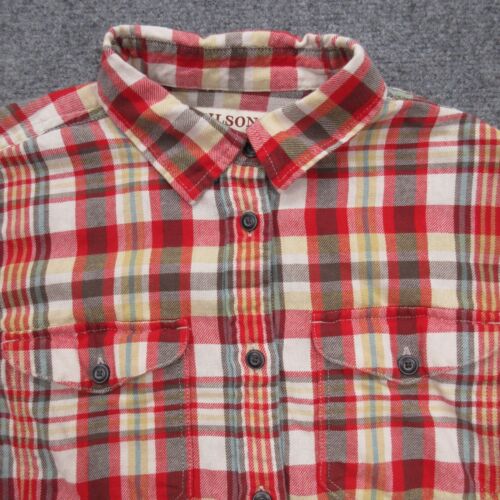 Filson Shirt Womens Medium Red Plaid Cotton Flannel Round Hem Casual Button-Up - Picture 3 of 10