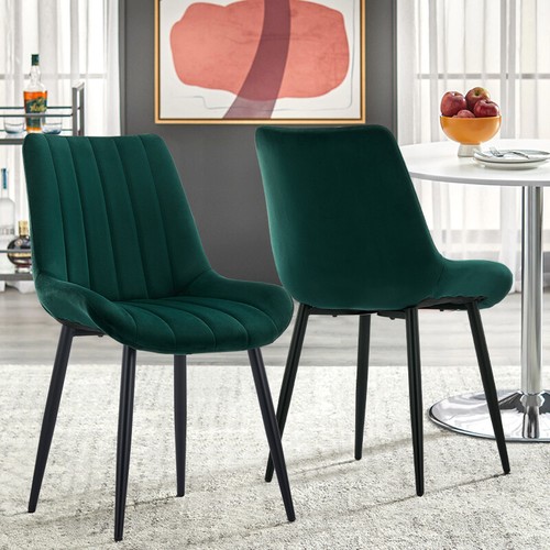 Pair of Velvet Dining Chairs Padded Seat Metal Leg Kitchen Chairs Multicolor - Picture 42 of 79