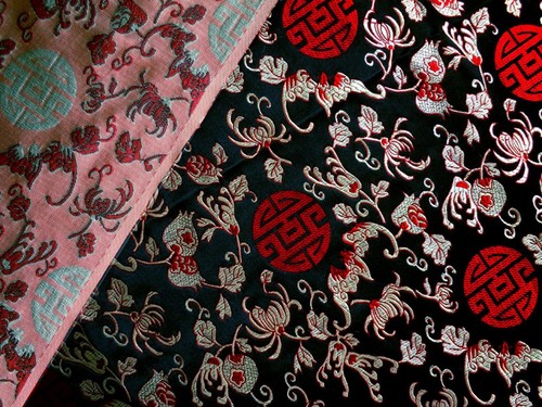 Faux Silk Brocade (Lucky Twin Fish) Jacquard Damask Kimono Fabric Material BL11 - Picture 16 of 29