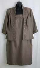 Alex Evenings Women's Dress Suit 2 Piece Toffee Beaded Embroidered Size 14 NWT