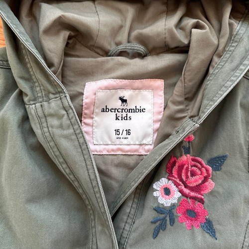 Abercrombie Kids Girls Hooded Trench Coat/Jacket, Green, Size 15/16 - Picture 6 of 9