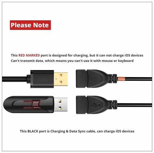 Double USB Extension Male To Female Y Cable Cord Power Adapter Splitter - Picture 9 of 17