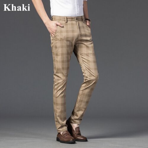 Pantalone uomo a quadri dritto vestito pantalone tuta fondo ufficio business - Foto 12 di 18