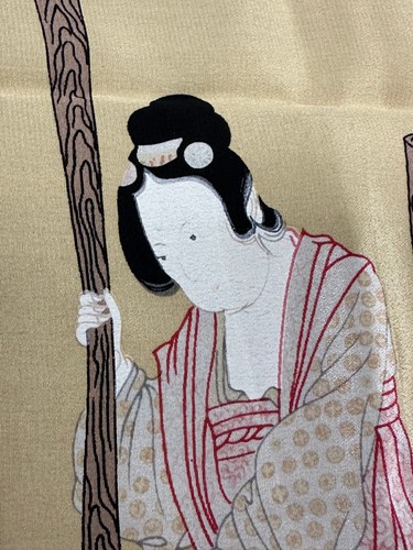 Vtg Lovely Asian Japanese Geisha Scene Silk Scarf Wrap Shawl Signed 14" x 55" - Picture 14 of 17